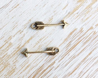 Small 24k Gold Arrow Charm 23mm / 2pc, Antique Gold Plated Archery Charm, Tiny Arrow Tribal Native Charm Boho Jewelry Nunn Designs (A049)