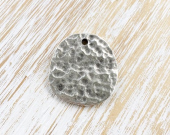 Pewter Textured Disk Pendant 29mm / 1pc, Silver Pendant, Greek Casting Focal Bead, Pewter Pendant, Boho Pendant, Moonscape Pendant (MK045)