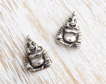 Pewter Buddha Pendant 17mm / 2pc, Yoga Beads, Antique Silver-toned Buddha, Greek Pewter Casting, Buddhist Charms, Mindful Jewelry (MK032)