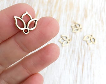 22k Gold Lotus Charm 13mm / 4pc, Gold Plated Lotus Bead, Flower Charm, Yoga Charms, Mindfulness, Buddhist Jewelry, Lotus Flower (T94250926)