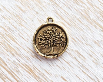 Antique Gold Tree of Life Pendant 23mm / 1pc, 24k Gold Plated Tree Charm, Woodland Jewelry, Tree Medallion, Tree Beads, Nunn Design (A018)