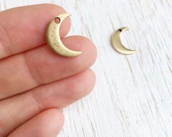 24k Gold Plated Crescent Moon Charm 15mm / 2pc, Astrology Charm, Earthy Boho Jewelry, Modern Jewelry, Tiny Moon Pendant, Nunn Design (A051)