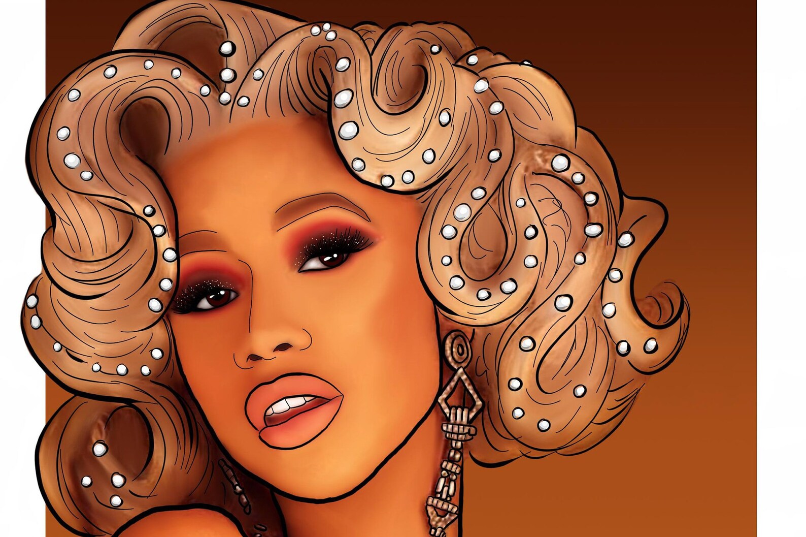 Cardi B art print. hand made digital portrait  Etsy