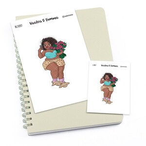 May include: Two sticker sheets featuring a cartoon illustration of a woman in pajamas holding a bouquet of pink flowers. The text "Vaalea & Tumma" is on both sheets.