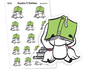 May include: A sheet of stickers featuring a white bunny with green book on its head. The bunny is holding the book with its paws. The stickers are arranged in a grid pattern. The text "Vacalea & Tumma" is at the top of the sheet. The sheet is labeled "S0244".