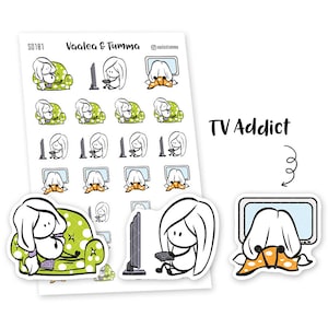 Adesivos de planejador de viciado em TV, Ensi - S0181, adesivos de TV, adesivos de planejador fofos, adesivos de lembrete de programa de TV, filmes, televisão
