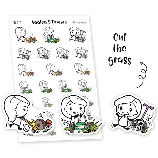 Planner stickers Piiku - Cut the grass, S0074, daily planner sticker, lawn mower stickers