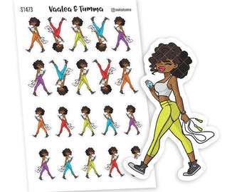 Fitness Motivation Sticker: Jump Rope and Water Bottle, 'Nia' - S1473/S1481