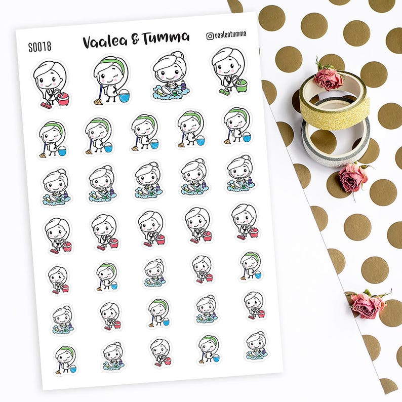 Piiku planner stickers Cleaning, S0018, housework stickers, kawaii sticker image 2