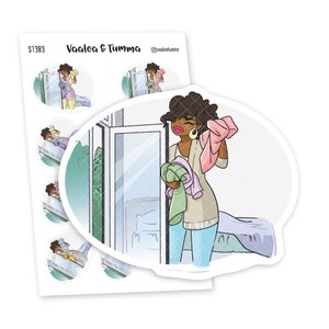 Charmante plannerstickers: meisje droogt haar met een handdoek, Nia - S1383/S1391