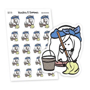 Ensi - Vadrouiller les sols Planner Stickers, S0119, Nettoyer les sols autocollant, Nettoyage des autocollants de planificateur, Autocollants de travaux ménagers