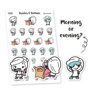 Planner stickers Piiku - Ochtend of avond?, S0080, leuke sticker, poets tanden stickers, maak een bed sticker