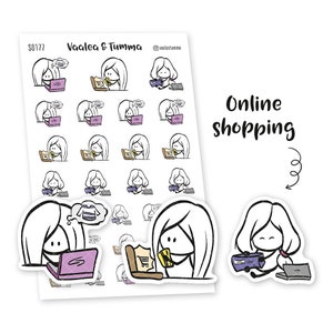 Planificateur d'autocollants pour achats en ligne, Ensi - S0177, Stickers planificateurs accros du shopping, Shopping, Dépenser tout mon argent, Emotis shopping en ligne