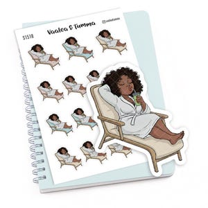May include: A sticker sheet featuring illustrations of a person relaxing in a lounge chair, wearing a white robe and drinking a beverage. The sheet includes the text "Vaalea & Tumma" and the sticker sheet number "S1518".