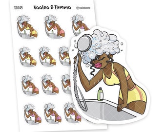 Kawaii Wash Hair Planner Stickers, Bath Time Stickers