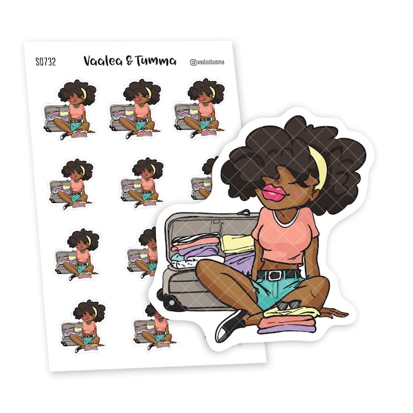 Travel Girl Planner Stickers, Suitcase Stickers