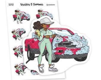 Car Wash Day Planner Stickers, Kawaii Girl with Truck