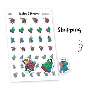 Tumma doodle stickers - Shopping, S0061, planner stickers, shopping cart stickers