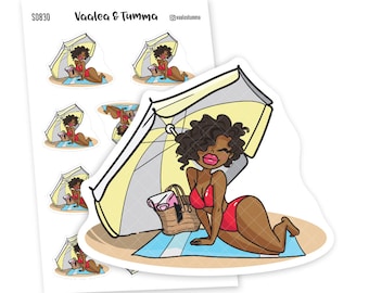 Adesivos para Planejador de Praia, Garota Kawaii Relaxando
