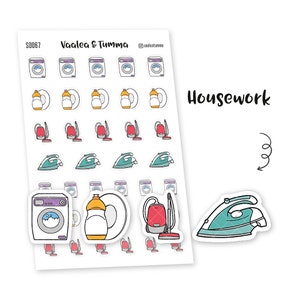 Piiku Doodle Sticker - Hausarbeit, S0067, Bügeleisen Sticker, Waschmittel Sticker