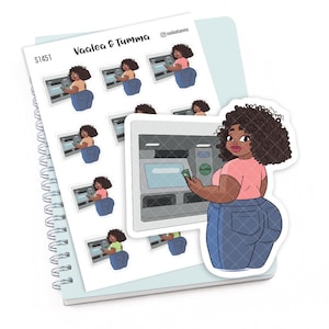 Pegatina para planificador de administración de dinero: Jada en el cajero automático, S1451