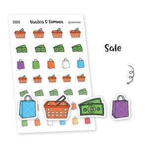 Piiku Doodle Sticker - Sale, S0068, Korb Sticker, Geld Sticker
