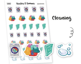 Tumma doodle stickers - Cleaning, S0062, planner stickers, washing machine stickers