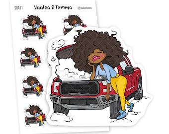 Car Maintenance Planner Stickers, Kawaii Girl Mechanic