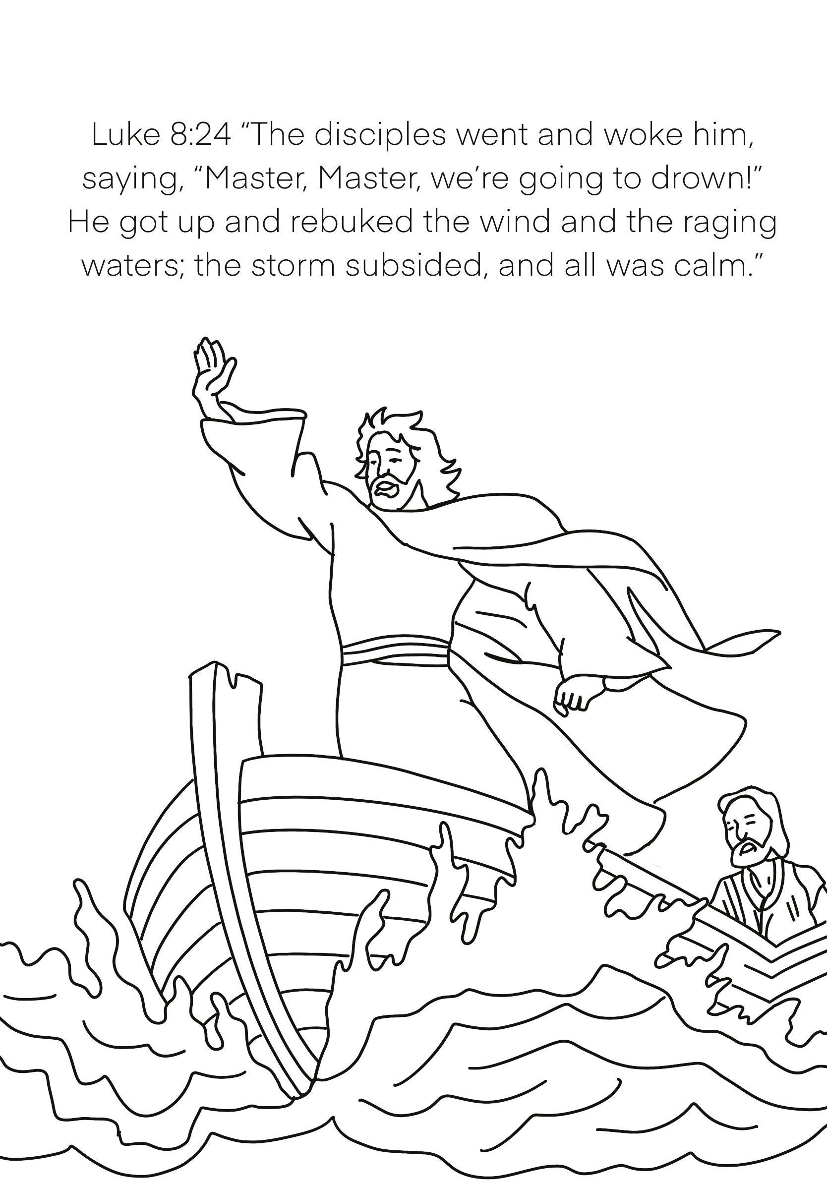 Jesus Calms The Storm Coloring Page Etsy