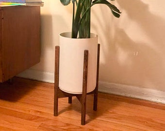 Plant Stand w/ Cylinder Pot - Mid Century Modern