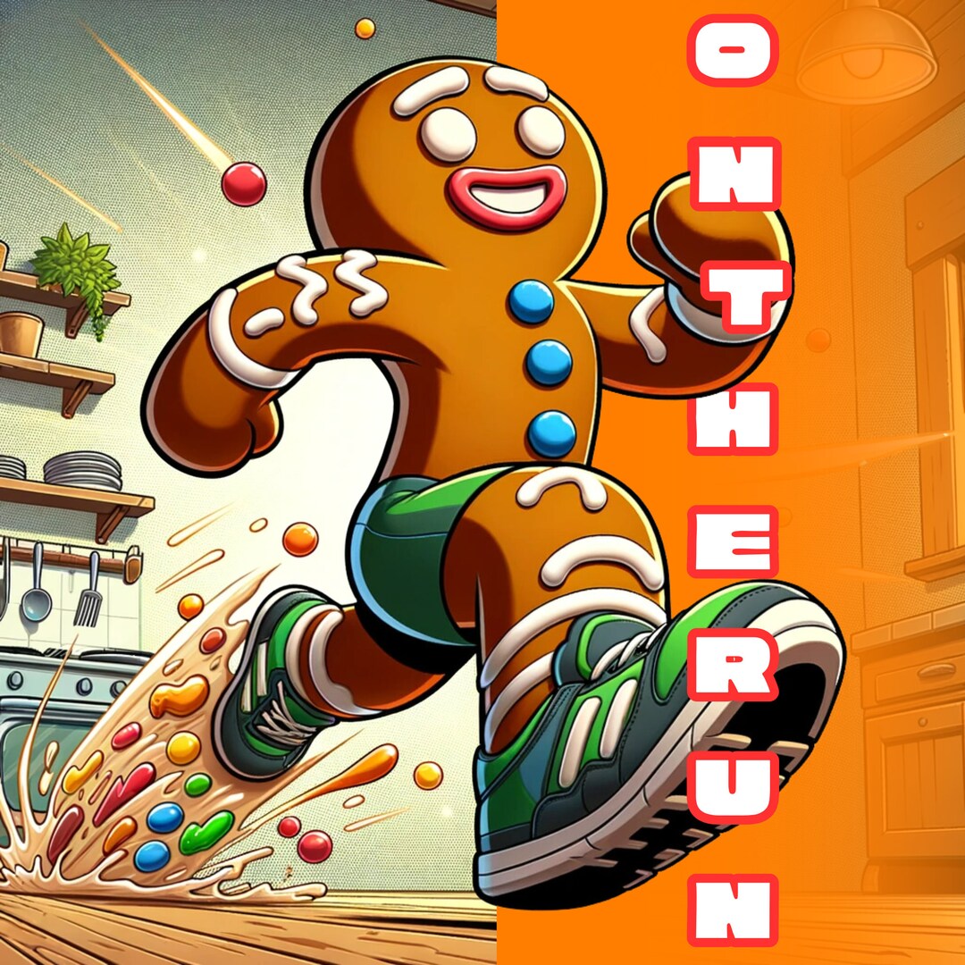 Gingerbread Man Running Digital Art Athletic Cookie Graphic Tee Design