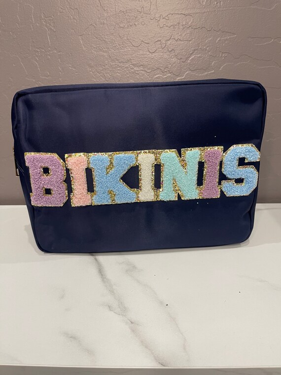 SEWN Extra Large Makeup Pouch With Varsity Letter Glitter 