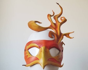 BROADWAY SHOW Destash: Flame Leather Fantasy MASK, Theatrical Costume Fashion Mardi Gras Venetian Carnival Halloween Masquerade Ball orange