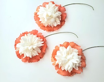 Dusty Coral & White Dahlia Flower, millinery bloom made with vintage petals, NYC Made