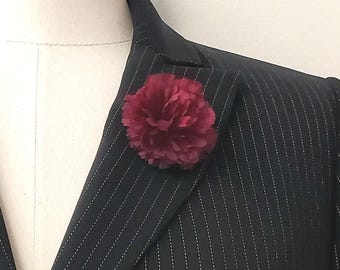 2" Burgundy Millinery CARNATION for lapel flower, handmade in NYC