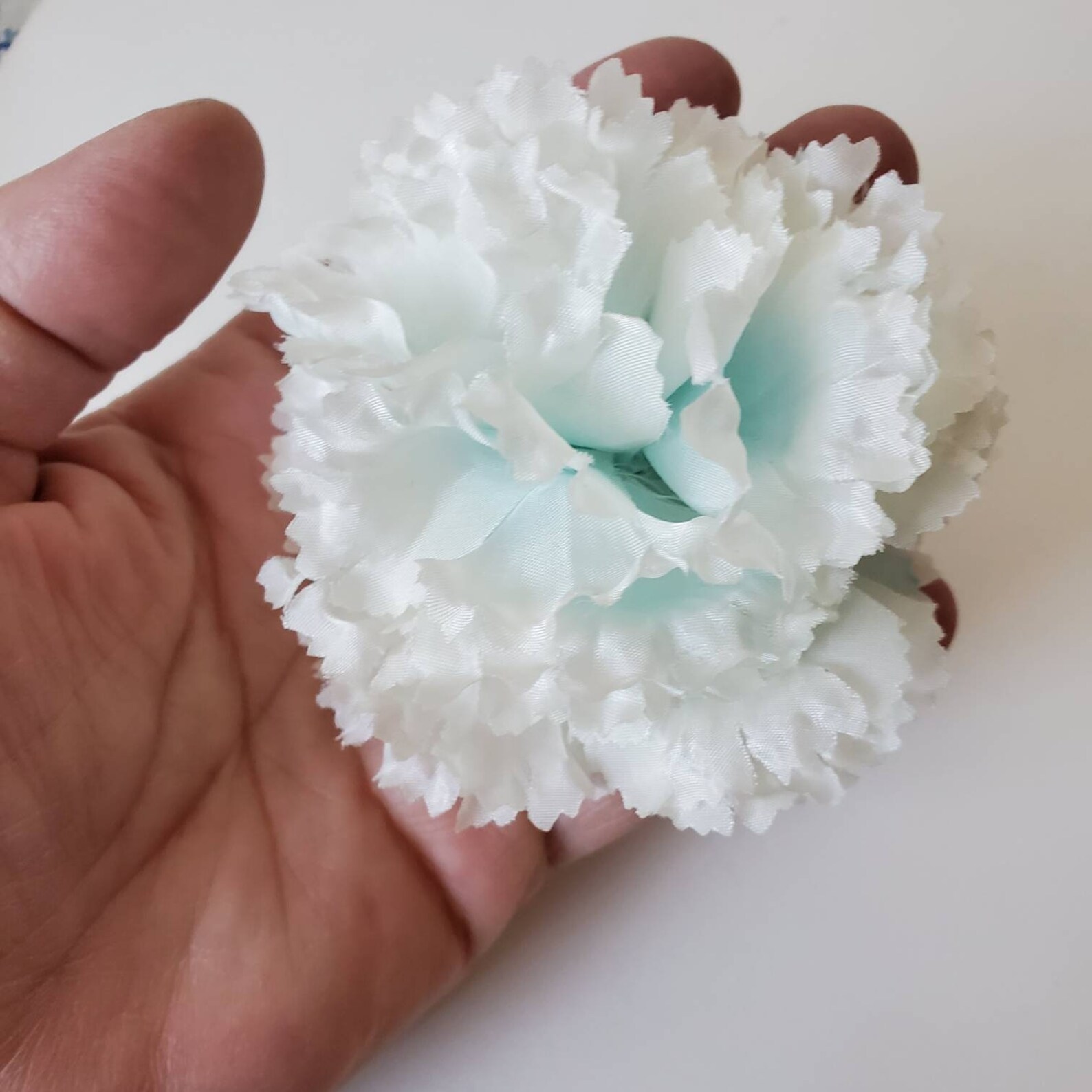 Mint Green CARNATION Corsage Brooch Lapel Pin Millinery Flower, Silk