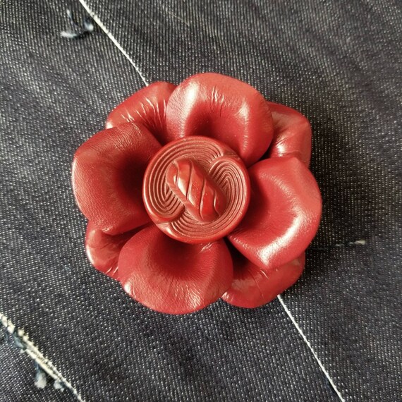 3 Leather RED CAMELLIA Flower Brooch Hat Pin Corsage Etsy