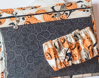 Halloween Project Bag, Matching Grime Guard, Vinyl Front Cross Stitch Project Bag, Pumpkin Project Bag, Needlework, Grime Guard, WIP Bag