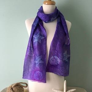 Purple Silk Scarf with Starfish and Urchins
