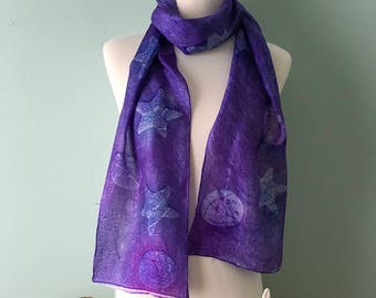 Purple Silk Scarf with Starfish and Urchins