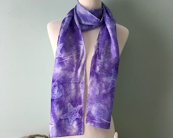 Heather Purple Silk Scarf with Starfish and Urchins