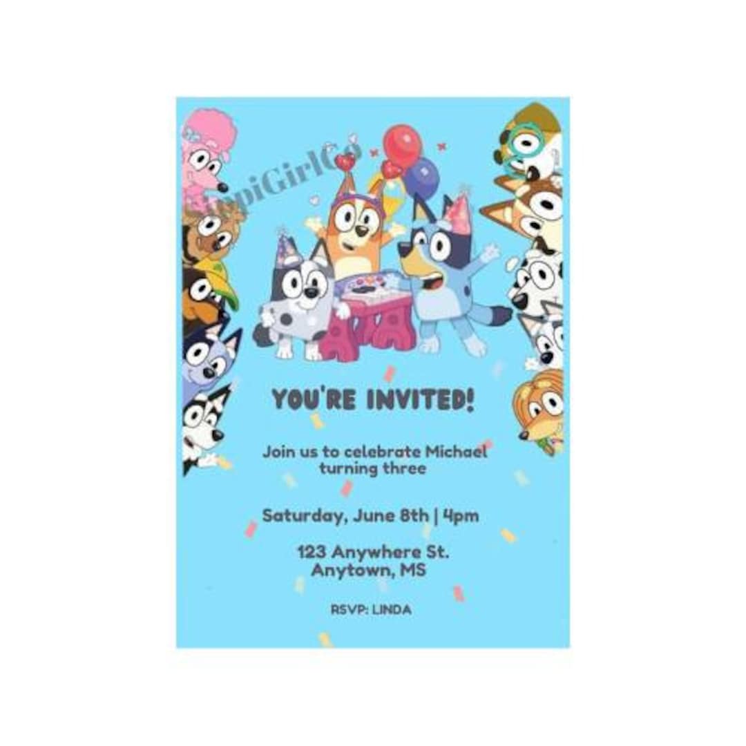 DIGITAL DOWNLOAD Bluey Birthday Party Invitations Etsy