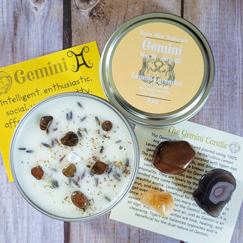Gemini Gift Set Gemini Candle Gemini Crystals Etsy