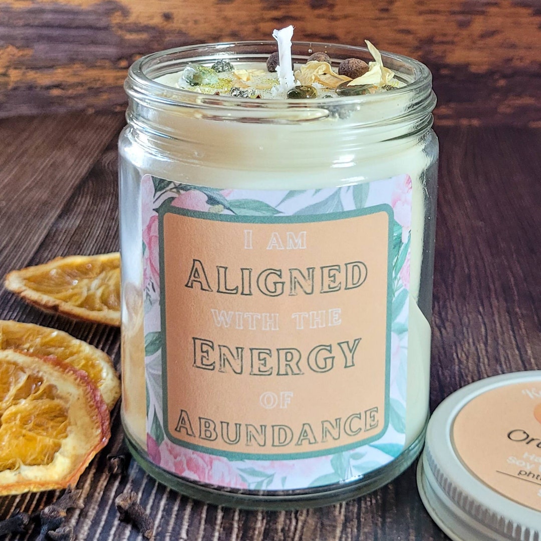Abundance Candle Manifesting Candle Intention Candles Crystal and Herb