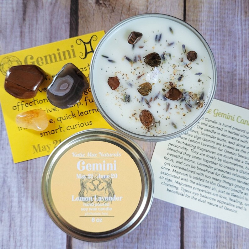 Gemini Gift Set Gemini Candle Gemini Crystals Etsy