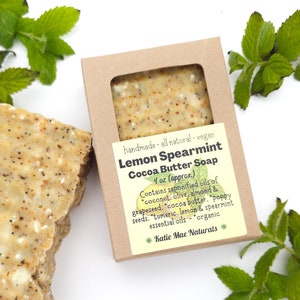 Vegan Lemon Spearmint Soap with Cocoa Butter | Eco Friendly Zero Waste Soap | Natural Handmade Soap with Essential Oils