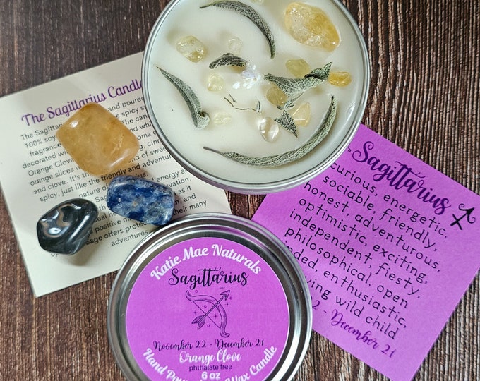 Sagittarius Candle Gift Set: Crystals, Black Onyx, Sodalite, Citrine