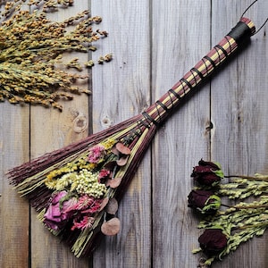 Altar Broom | Cottagecore Decorative Hand Broom with Dried Florals | Witchy Spring Decor | Hawktail Whisk Broom
