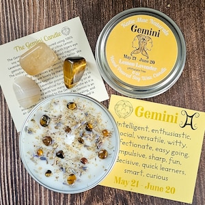 Gemini Gift Set | Gemini Candle and Crystals | Astrology Lovers Gift | Gemini Soy Candle with Crystals