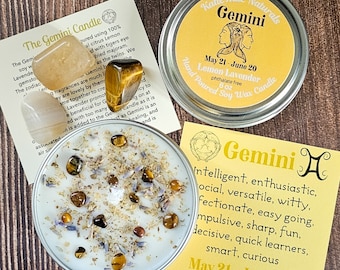 Gemini Gift Set: Lemon Lavender Soy Candle with Crystals